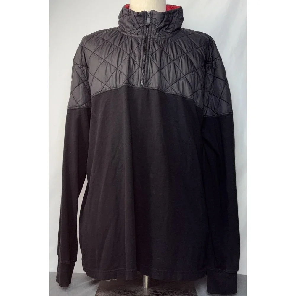 True Religion Sweatshirt Mens 3XL Black Gray Quarter Zip Quilted Yoke Pullover